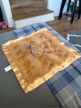 cloud island Golden Tan Plush Faux Fur Lovey with Satin Border